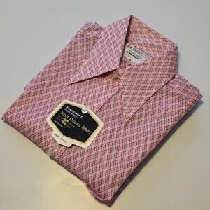 Vintage Towncraft Penn Prest Mens Button Up Knit Dress Shirt Pink White Size 15